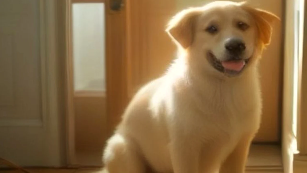 Calm dog resting near a home doorway in soft natural light