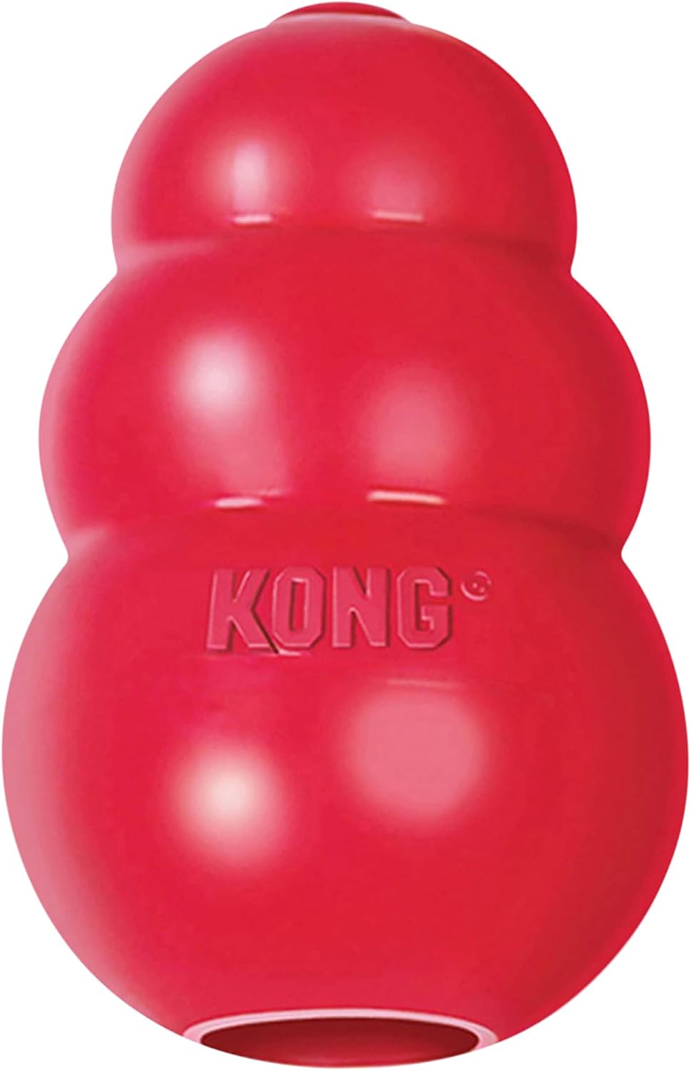 Red KONG dog toy with an open hole at the base
